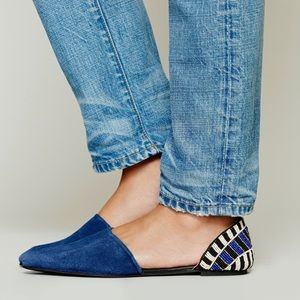 Free People Beaded Rajah Slip On Flat Blue 38